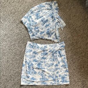 Blue and White Skirt Set